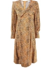 GANNI LEOPARD-PRINT CREPE OVERSIZED-COLLAR DRESS