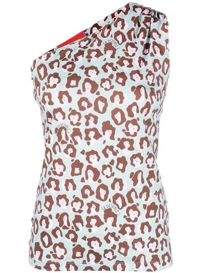 La Doublej Disco Leopard Face-print One-shoulder Top In Multi