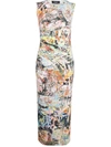 Dsquared2 Abstract-print Gathered-detail Midi Dress In White