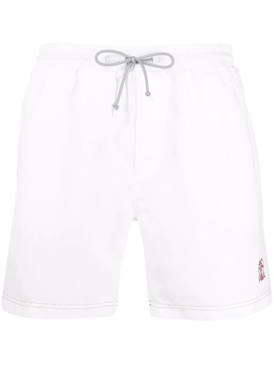 Brunello Cucinelli Straight-leg Long-length Logo-embroidered Swim Shorts In White