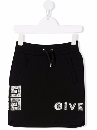 Givenchy Kids' Logo刺绣平纹针织半身裙 In Black