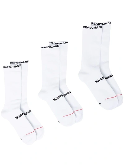 Readymade Pack-of-three Logo Socks In White