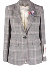 Golden Goose Golden Single Breasted Tom Boy Blazer Prince Of Wales Wool In Grey