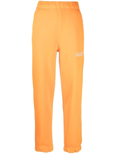 Ganni Embroidered Logo Track Trousers In Orange