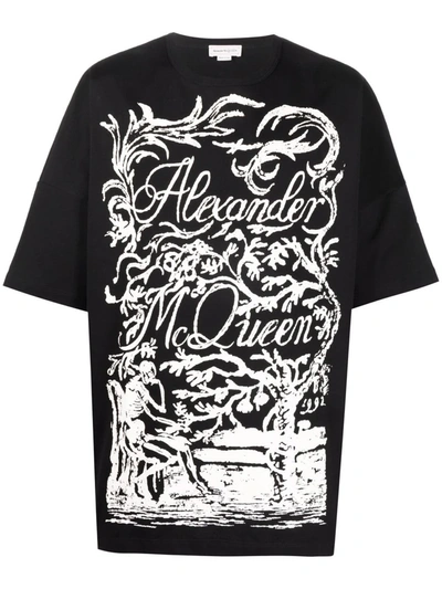 Alexander Mcqueen Logo Skeleton Print Oversized Cotton Jersey T-shirt In Black