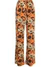 Nanushka Yareli Printed Viscose Flared Pants In Arte Povera Floral Orange