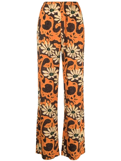 Nanushka Yareli Printed Viscose Flared Pants In Arte Povera Floral Orange