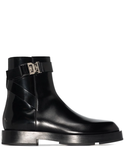 Givenchy Black 4g Buckle Leather Ankle Boots