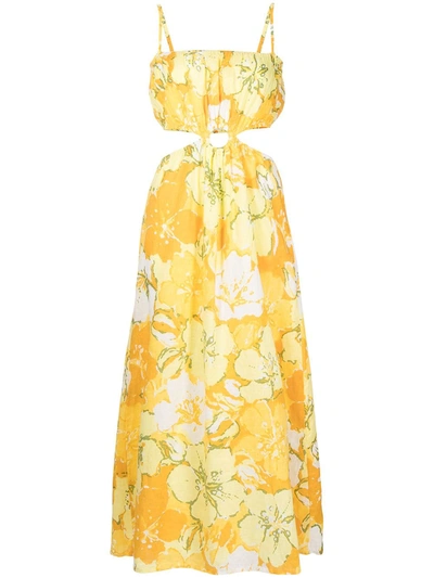 Faithfull The Brand El Rio Cutout Floral-print Linen Maxi Dress In Yellow