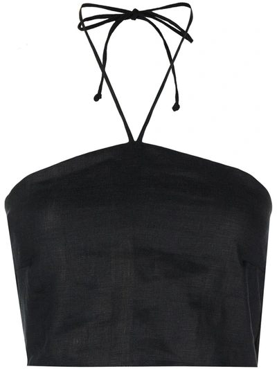Faithfull The Brand Women's Calipo Smocked Linen Cropped Halter Top In Black