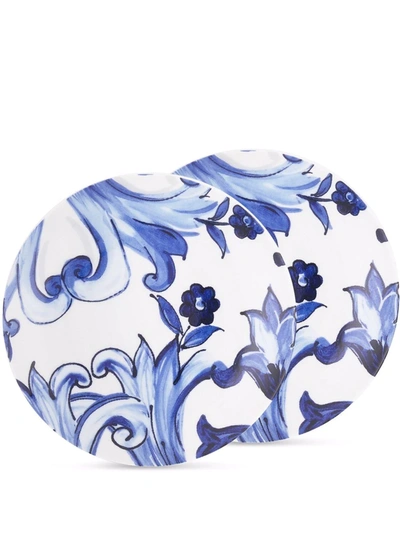 Dolce & Gabbana Blu Mediterraneo-print Porcelain Bread Plates (set Of 2) In White