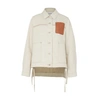Loewe Asymmetric Leather-trimmed Cotton And Linen-blend Drill Jacket In Ecru