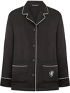 Dolce & Gabbana Satin Pajama Shirt With Dg Embroidery In Black