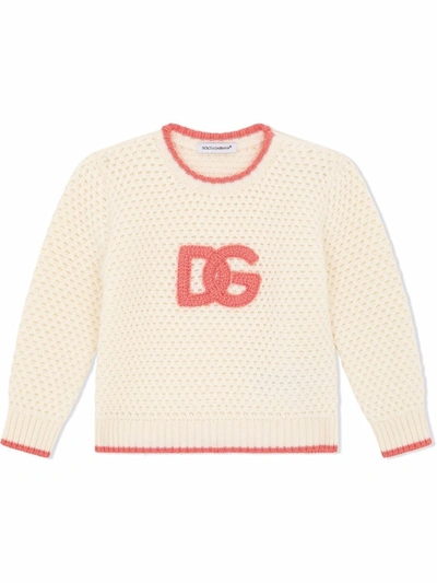 Dolce & Gabbana Babies' Embroidered Logo Wool Jumper In White