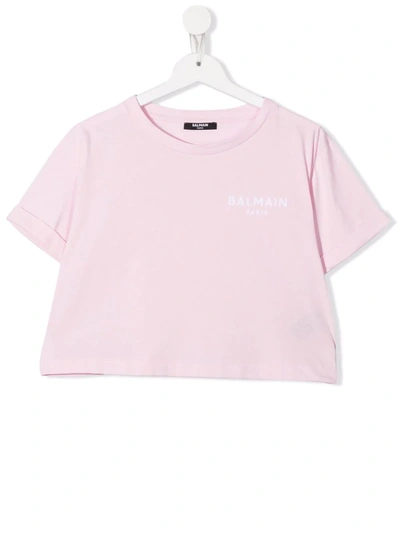 Balmain Teen Logo-print Cotton T-shirt In Pink