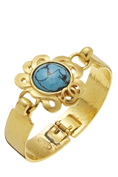 Pre-owned Chanel Gold & Turquoise 'cc' Hinged Cuff