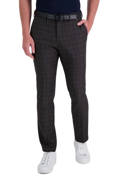 Kenneth Cole Double Windowpane Slim Fit Flat Front Pants In Dark Choc