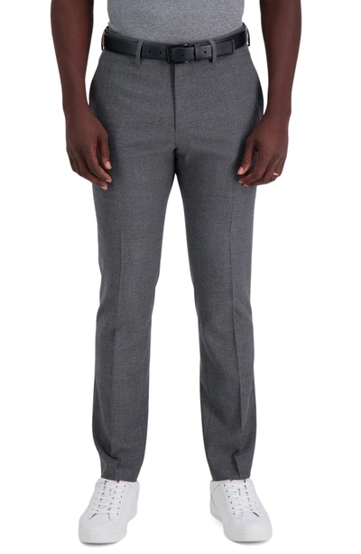 Kenneth Cole Mini Grid Slim Fit Flat Front Pants In Medium Grey
