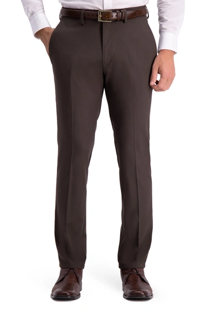 Kenneth Cole Reaction Shadow Check Slim Fit Dress Pants In Brown