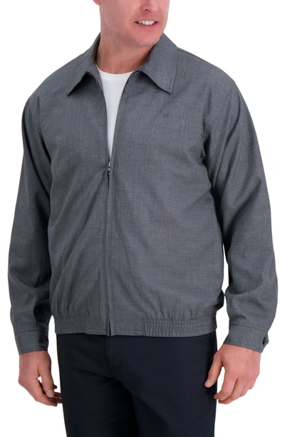 Haggar Sharkskin Full Zip Harris Jacket In Medium Grey