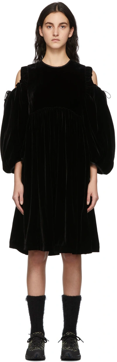 Cecilie Bahnsen Julius Cold-shoulder Pleated Velvet Dress In Black