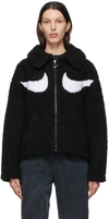 Nike Swoosh Fleece Front Zip Jacket In Black/white