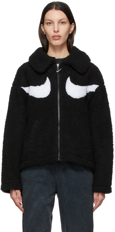 Nike Swoosh Fleece Front Zip Jacket In Black/white
