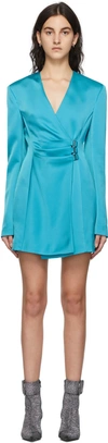 Attico Jacqueline Satin Wrap-effect Mini Dress In Light Blue