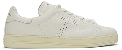 Tom Ford Leather Warwick Sneakers Rubber Sole Perforated Detailing In White