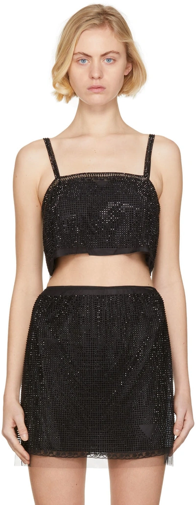 Prada Crystal-embellished Tulle Crop Top In Black