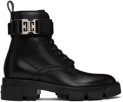 Givenchy Terra Leather Ankle Boots With Buckle 4g In Black