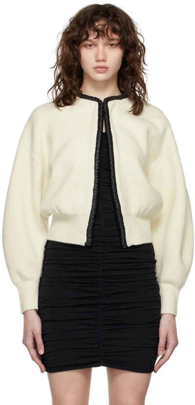 Alexander Wang Ruched Faux Leather Trim Wool & Cashmere Cardigan In Ivory
