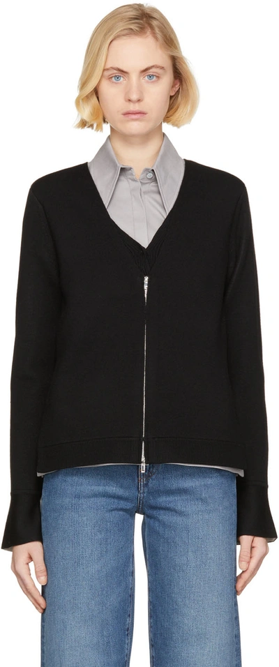3.1 Phillip Lim / フィリップ リム Black Double Face Wool Zip-up Cardigan In Bl411 Black-ivory