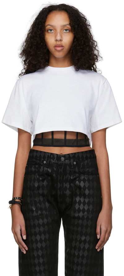 Alexander Mcqueen Cropped Layered Cotton-jersey And Tulle T-shirt In 白色