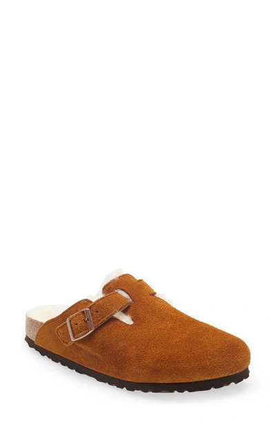 Birkenstock Womens Mink Boston Buckle-detail Suede And Shearling Sandals 3 In Nocolor