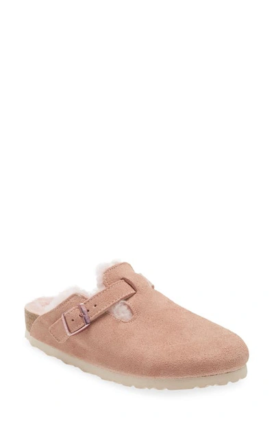 Birkenstock Boston Suede Sfb Womens Pink Clay Slippers In Light Rose/ Light Rose