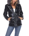 White Mark Women's Metallic Puffer Coat With Hoodie In Black