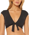 Bleu By Rod Beattie Bleu Rod Beattie Tie Front Cap-sleeve Bikini Top In Black