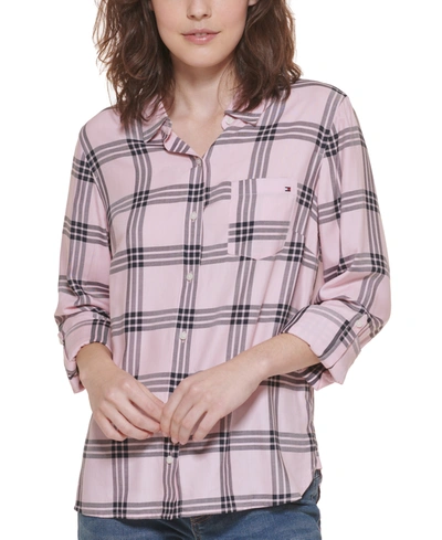 Tommy Hilfiger Plaid Utility Shirt, Created For Macy's In Ballerina Pink Multi