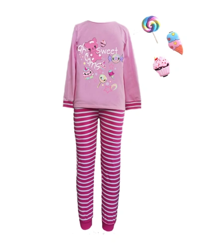 Mi Amore Gigi Kids' Little Girls Interchangeable Accessory 3d Candy Graphic Pajama Set, 2 Piece In Pink