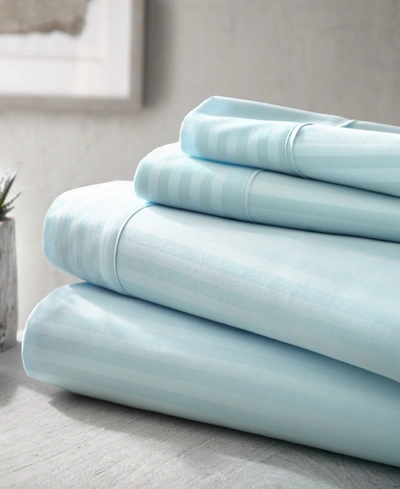 Ienjoy Home Expressed In Embossed By The Home Collection Striped 4 Piece Bed Sheet Set, California King Bedding In Aqua Striped