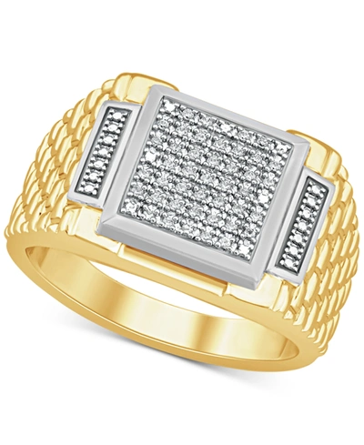 Macy's Men's Diamond Cluster Ring (1/10 Ct. T.w.) In Sterling Sliver & 18k Gold-plate In Gold Over Silver