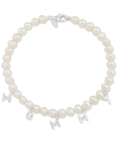 Macy's Cultured Freshwater Pearl (4mm) Mommy Charm Bracelet In Sterling Silver