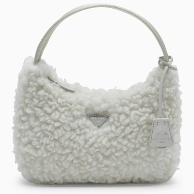 Prada Off White Wool Blend Small Handbag In Beige