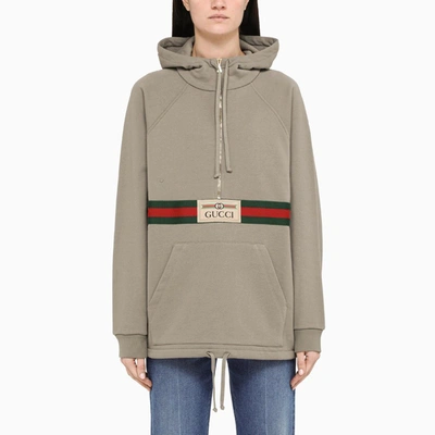 Gucci Grey Hoodie With Web And Logo Patch