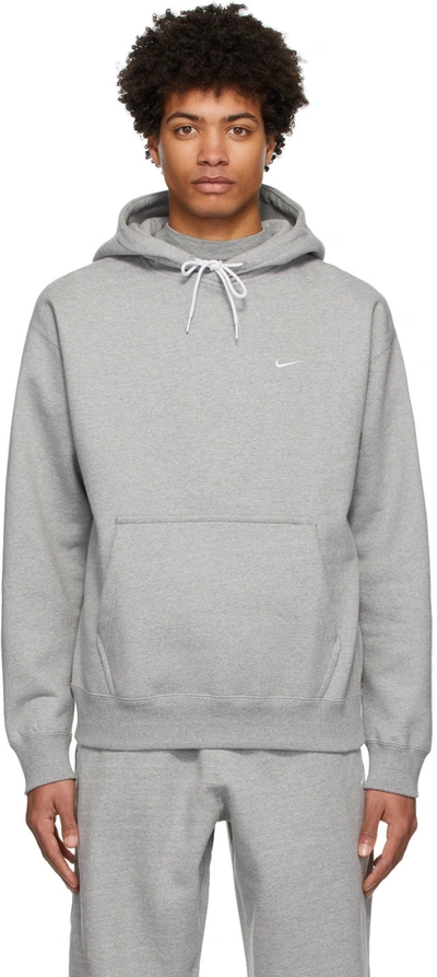 Nike Swoosh-embroidered Drawstring Hoodie In Dk Grey Heather / White