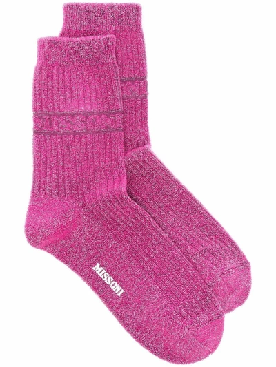 M Missoni Ribbed Metallic-effect Socks In Pink