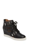 Linea Paolo Fave Cutout Wedge Sneaker In Black Leather