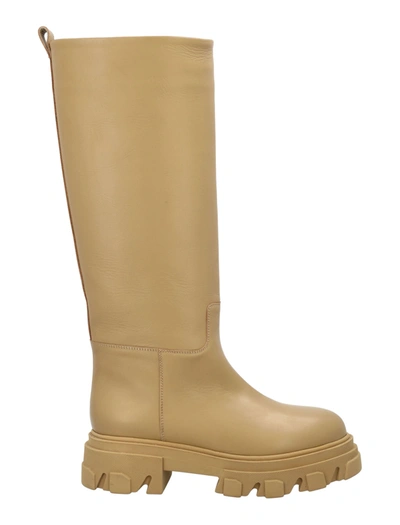 Gia X Pernille Teisbaek 40mm Leather Combat Boots In Beige