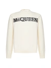 Alexander Mcqueen Cotton Sweater With Logo Embroidery In Ivory Black